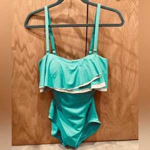 FLASH SALE! Swimsuit Aqua ruffled “custom” size 10/34D  Like new!